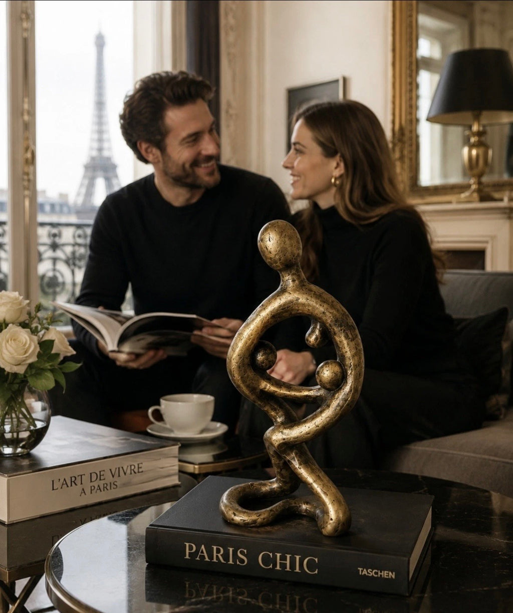 Sculpture abstraite « Famille » — Effet bronze patiné, style Art Déco moderne, H. 19 cm