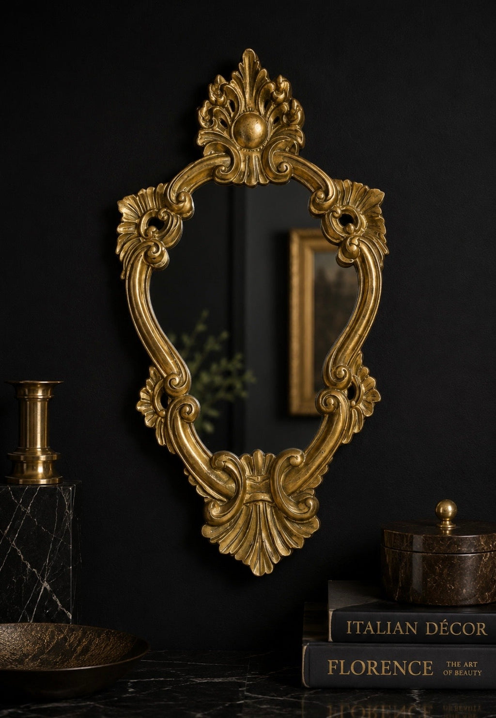 Miroir mural baroque italien doré – Florence, années 1960-1970