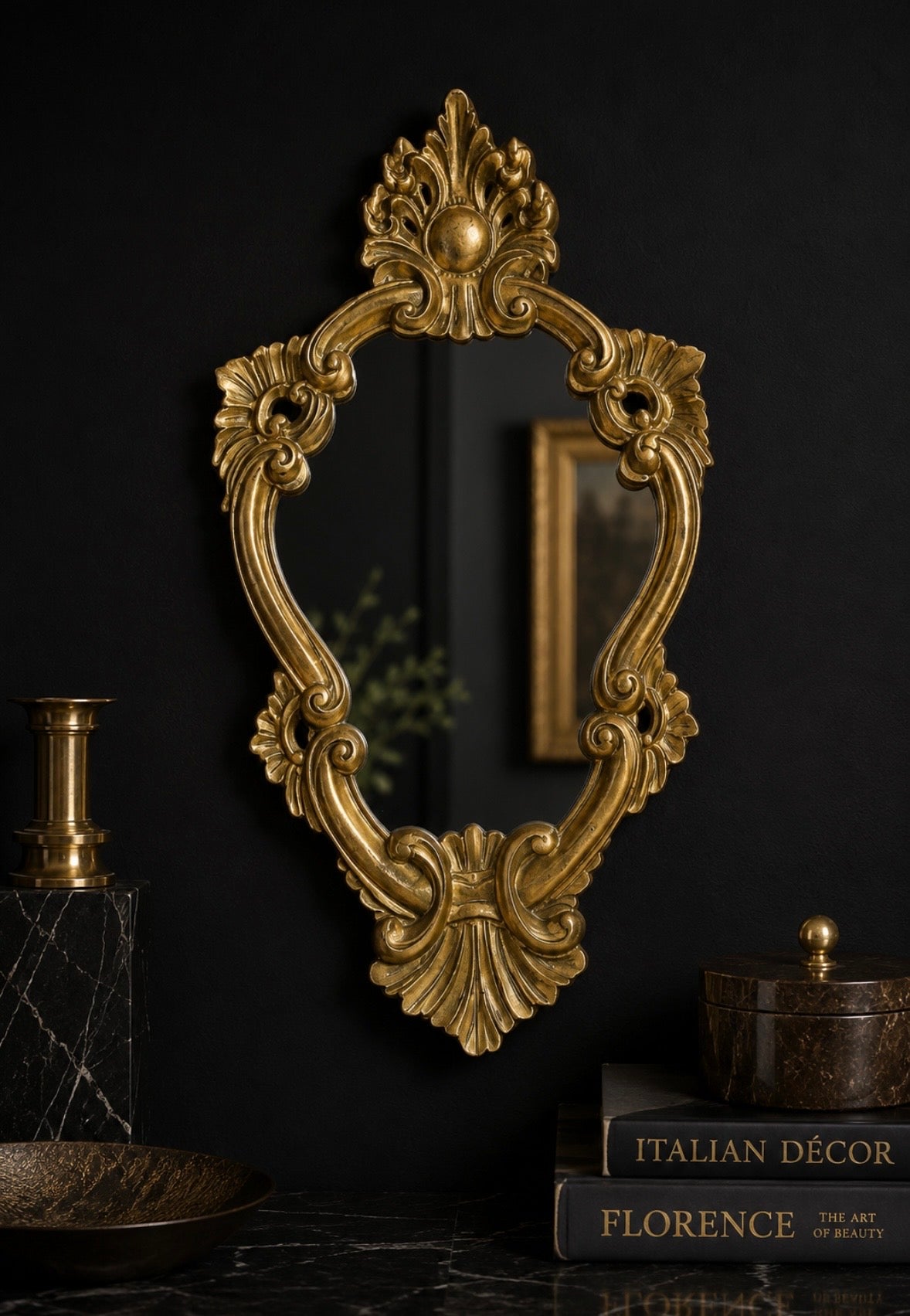Miroir mural baroque italien doré – Florence, années 1960-1970