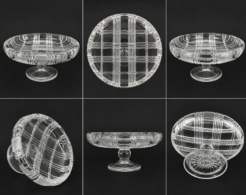 Mikasa Crystal Pedestal Bowl Art Deco Plaid Tartan — Bonbonnière Coupe sur Pied