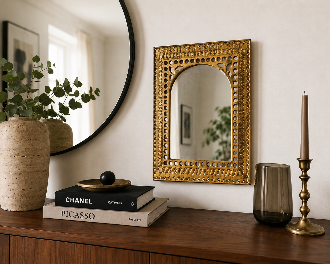 Miroir mural vintage en laiton repoussé – Années 60/70
