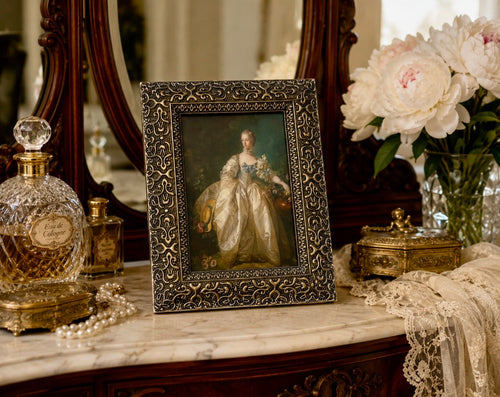 Cadre photo décoratif en métal finition étain – Style Art nouveau