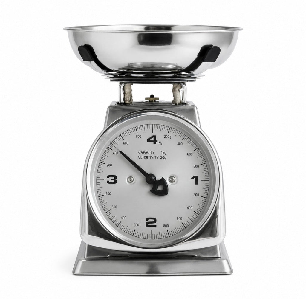 Balance de cuisine vintage en acier inoxydable – Neuve, jamais utilisée – Capacité 4 kg