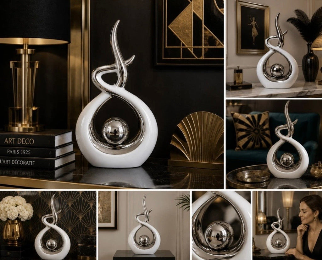 Sculpture Gestativo Art Abstrait Blanc Chrome — NK Curated Finds