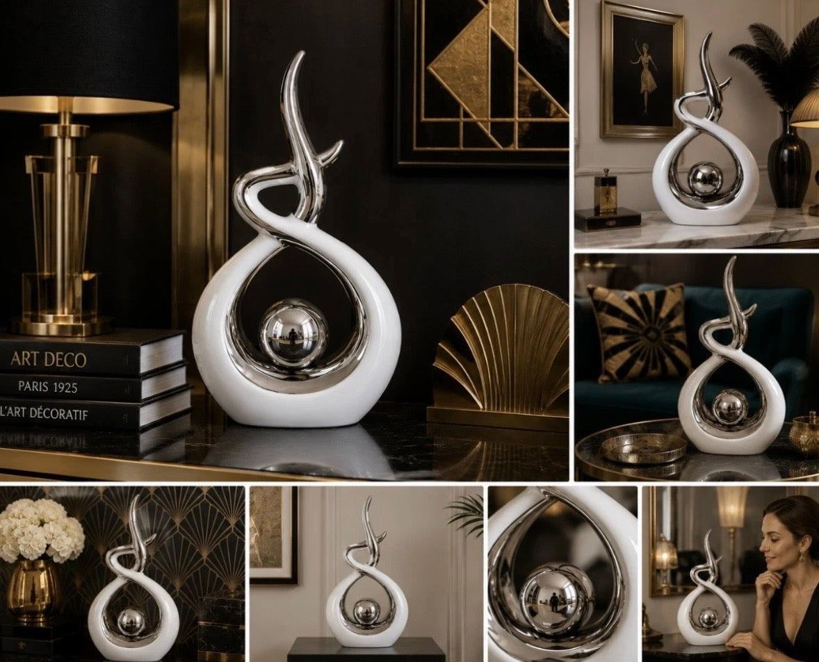 Sculpture Gestativo Art Abstrait Blanc Chrome — NK Curated Finds