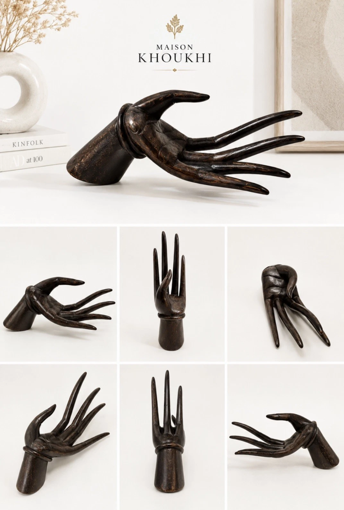 Main sculptée en bois exotique — Sculpture ethnique contemporaine, H. 19 cm