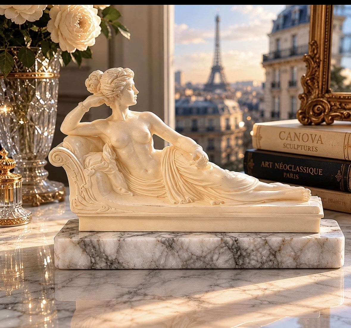 Pauline Bonaparte en Vénus Victrix — Sculpture néoclassique signée Toni, socle marbre