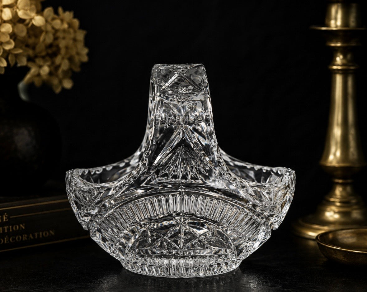 Panier décoratif vintage en verre pressé – Années 1950–1960