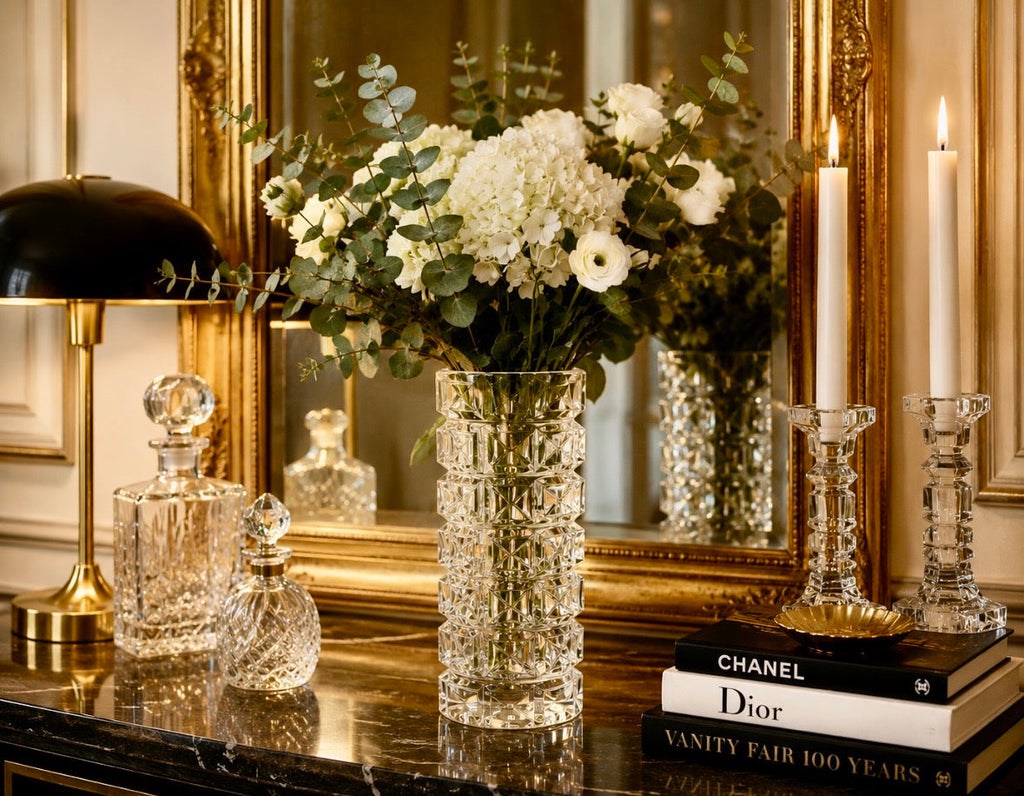 Vase vintage en cristal taillé – 22 cm
