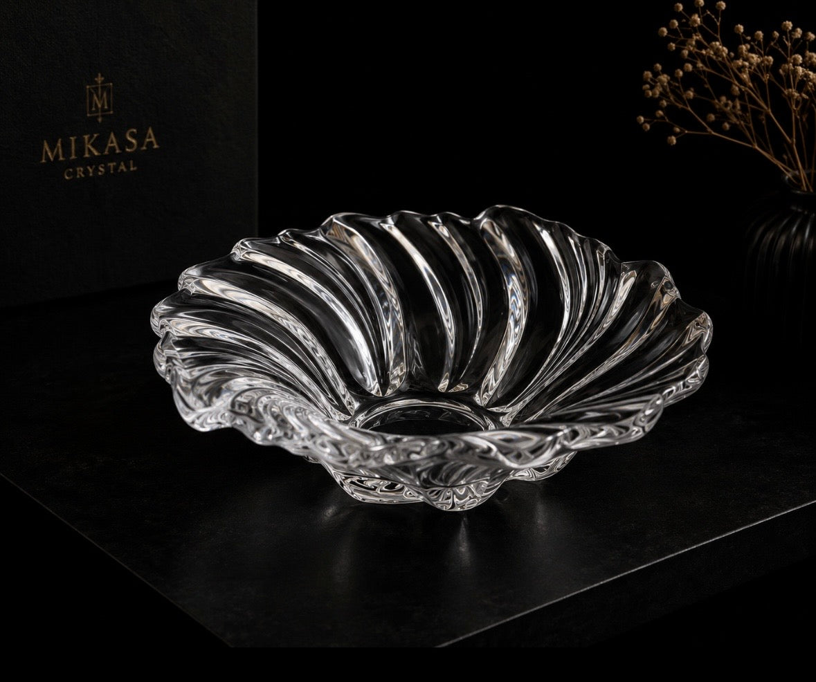 Coupelle vintage Mikasa en cristal – Modèle Swirl Wave