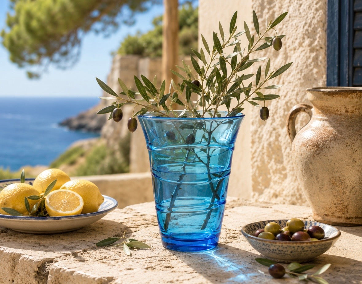 Vase Bormioli Rocco en verre bleu – Design italien vintage
