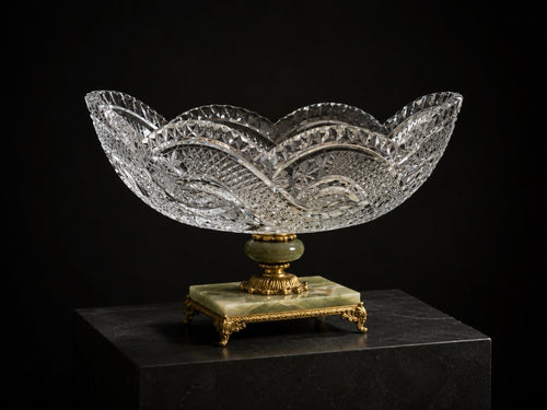 Coupe en Cristal Taillé sur Socle Onyx et Bronze Doré