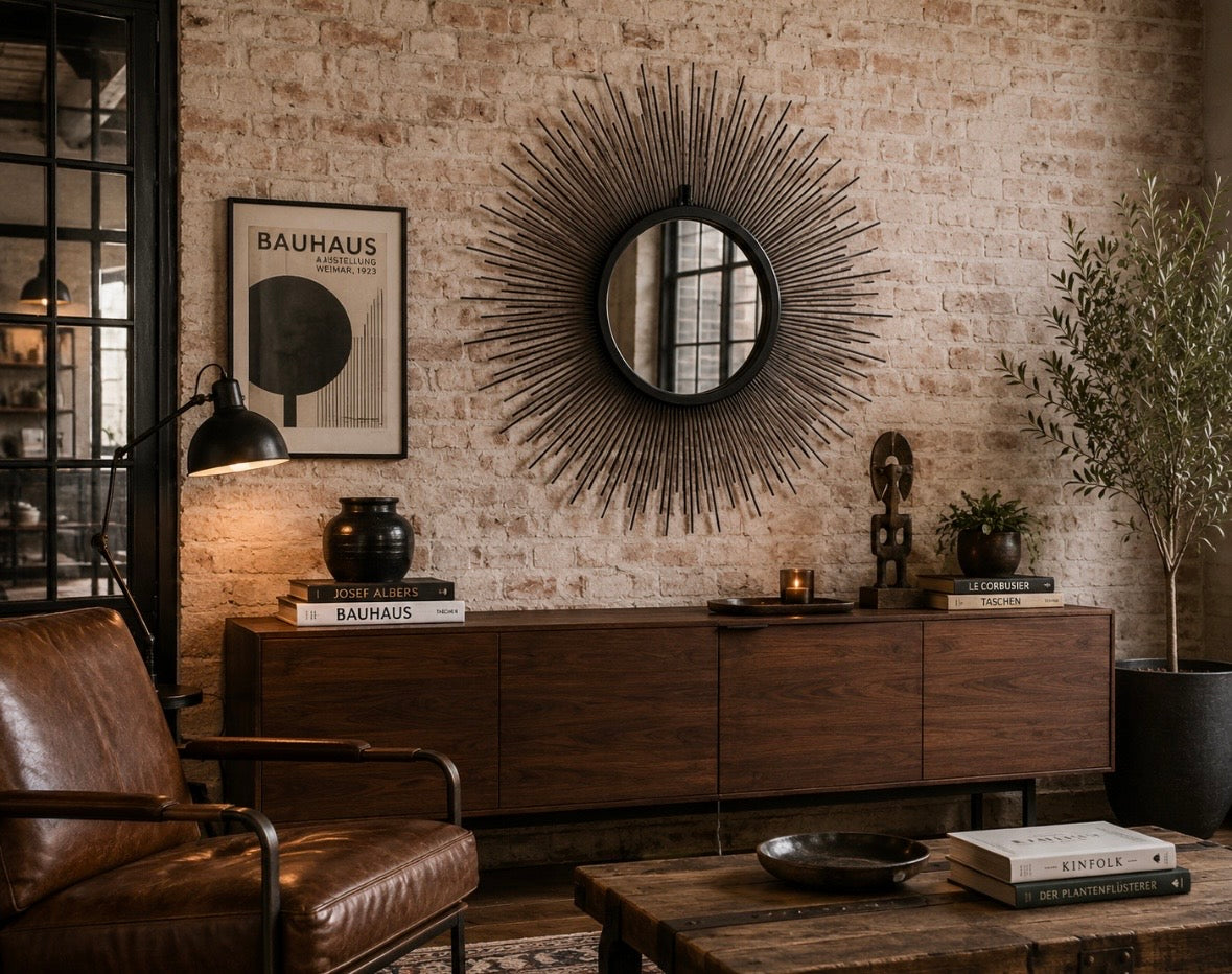 Miroir soleil vintage doré – 30 cm – Esprit Hollywood Regency
