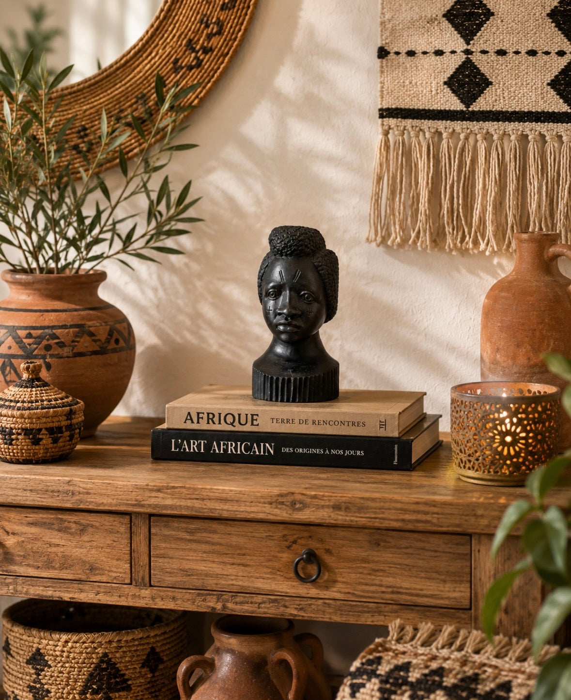 Buste africain en bois sculpté – Sculpture décorative vintage