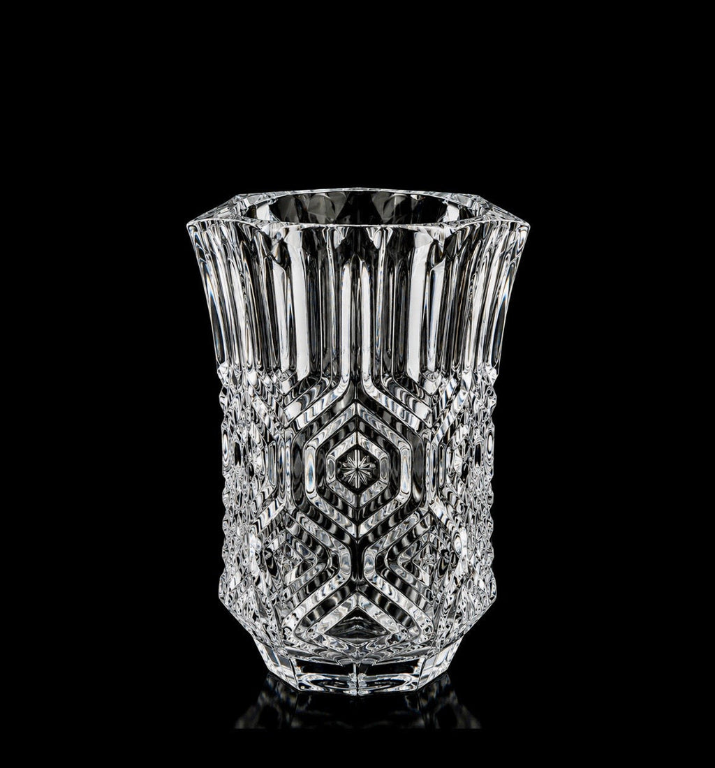 Vase vintage en cristal épais taillé – Design géométrique hexagonal – Années 1970