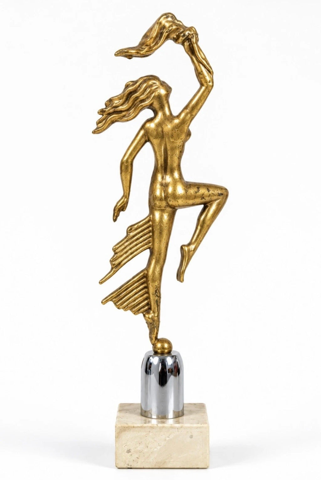 Sculpture Art Déco — Danseuse dorée sur socle marbre, années 1970–80