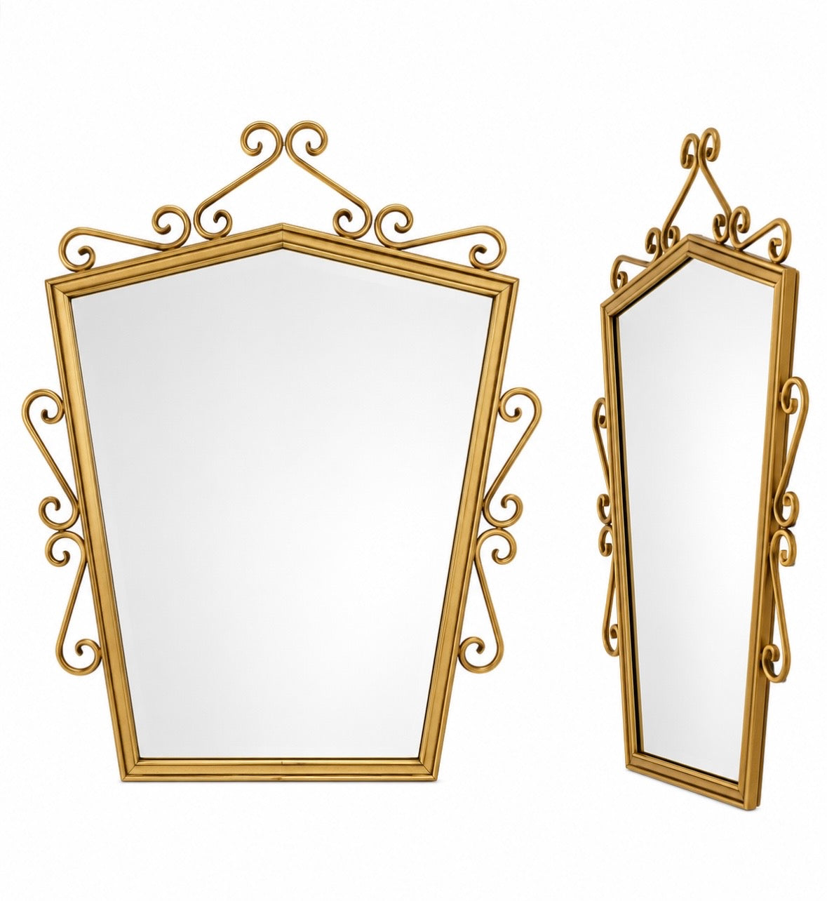 Miroir mural vintage en métal doré – 35 cm – Style Hollywood Regency