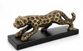 Léopard Design Doré sur Socle Pierre — Sculpture Décorative Art Déco