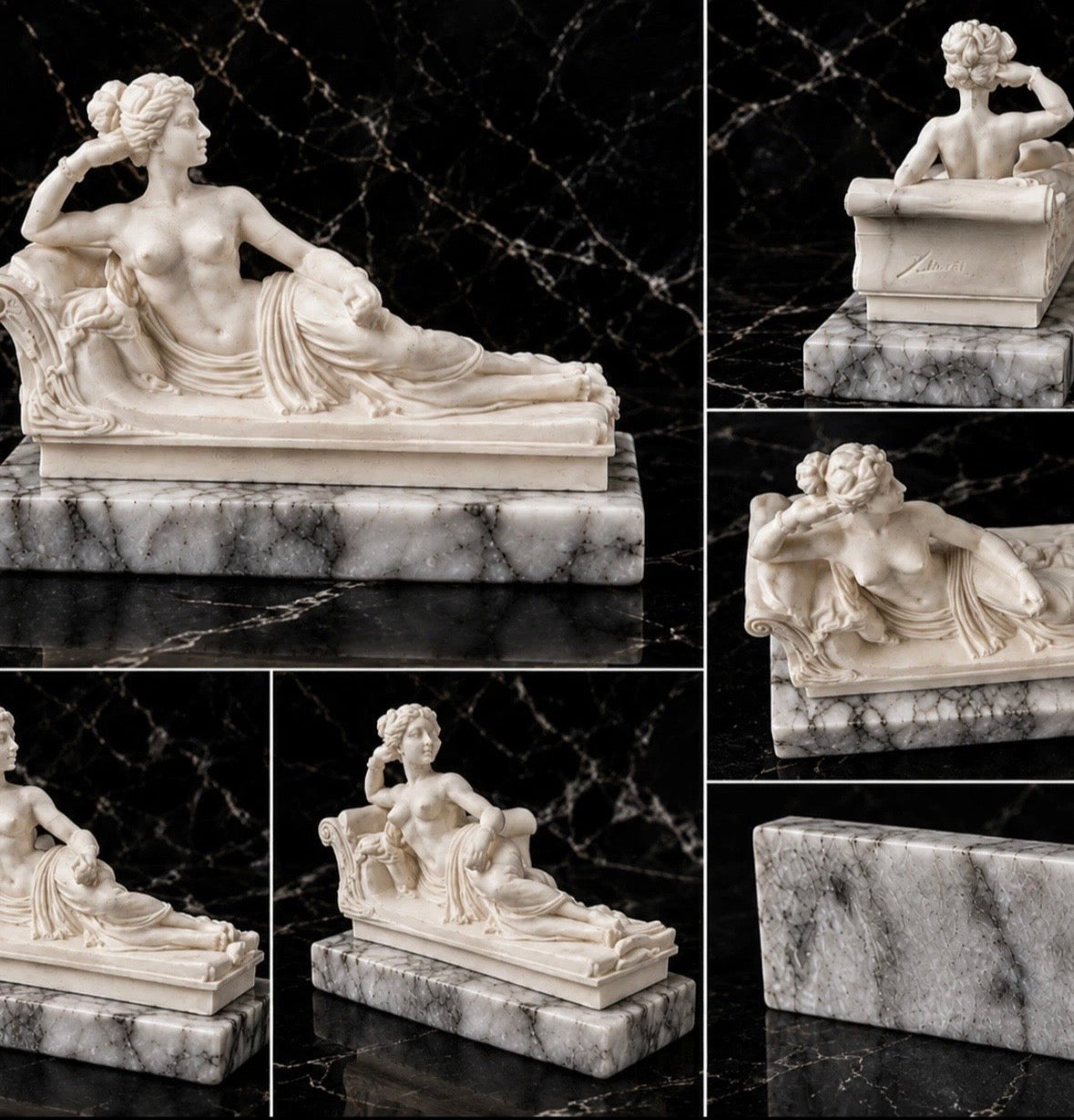 Pauline Bonaparte en Vénus Victrix — Sculpture néoclassique signée Toni, socle marbre
