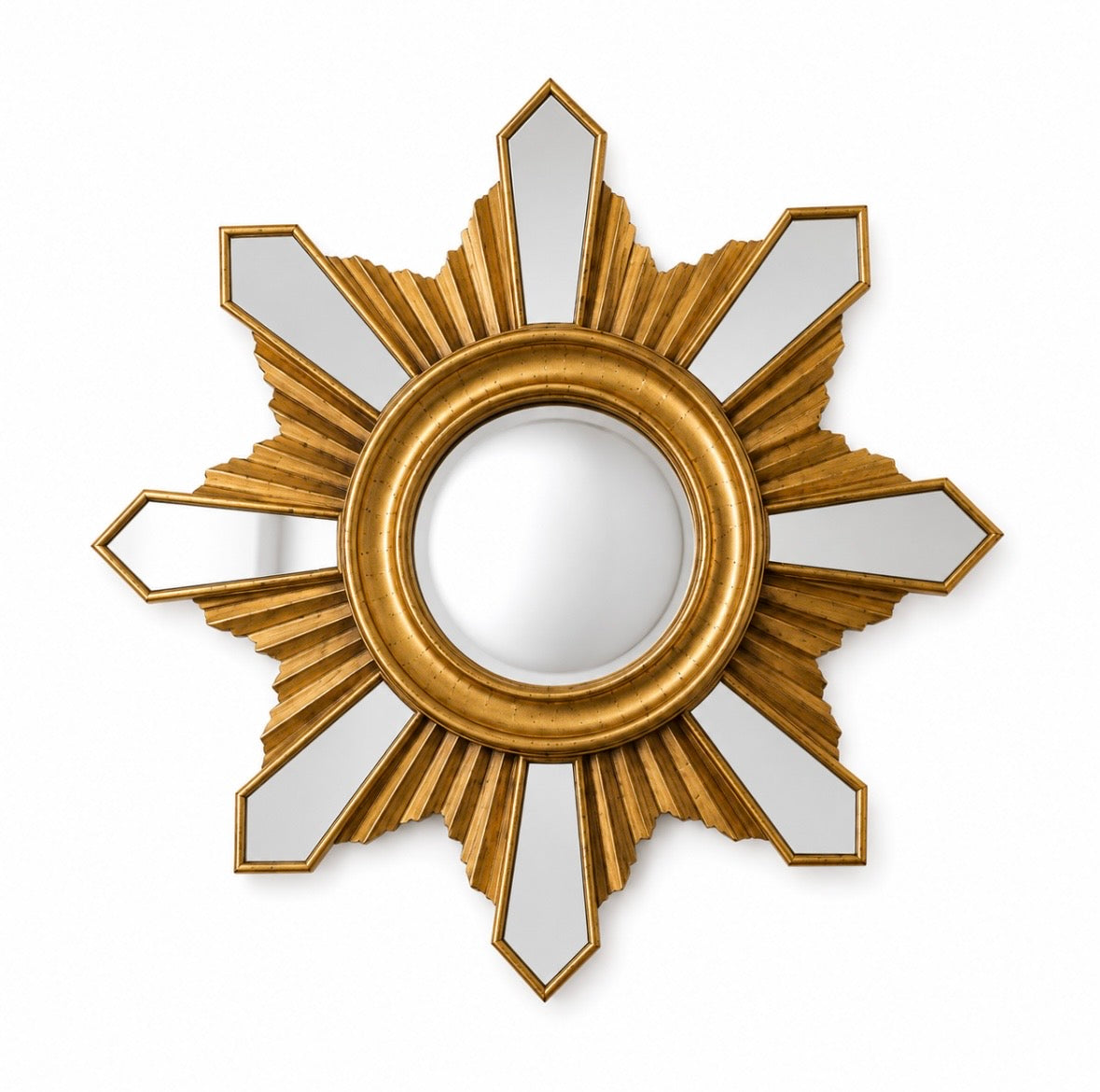 Miroir soleil vintage doré – 30 cm – Esprit Hollywood Regency
