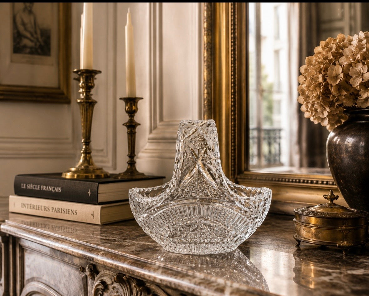 Panier décoratif vintage en verre pressé – Années 1950–1960