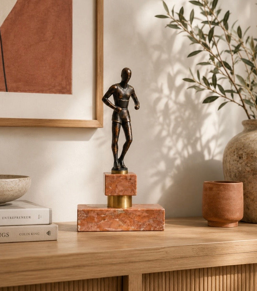 Statuette Athlète en Bronze sur Marbre Rose | Bronze Athlete Sculpture