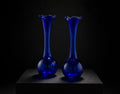 Duo de vases soliflores vintage en verre bleu cobalt – 24 cm
