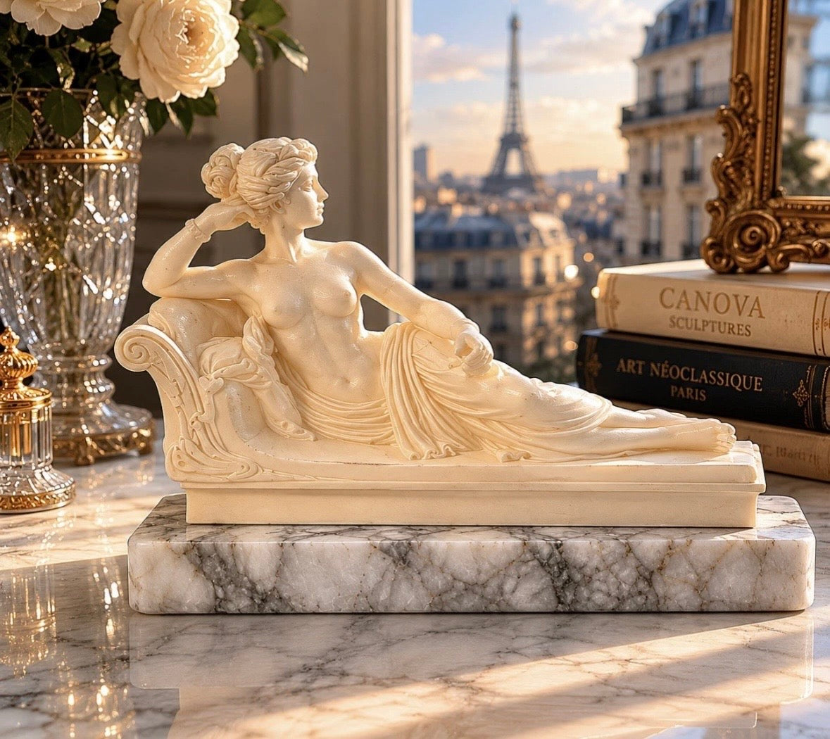 Pauline Bonaparte en Vénus Victrix — Sculpture néoclassique signée Toni, socle marbre