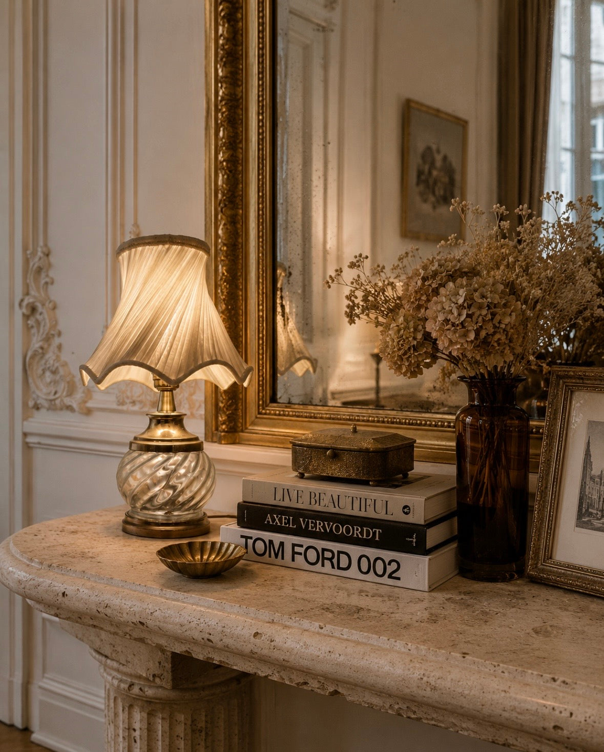 Lampe de table vintage en verre torsadé et laiton – Esprit Belle Époque