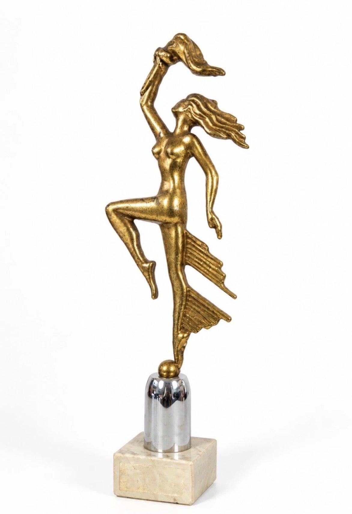 Sculpture Art Déco — Danseuse dorée sur socle marbre, années 1970–80