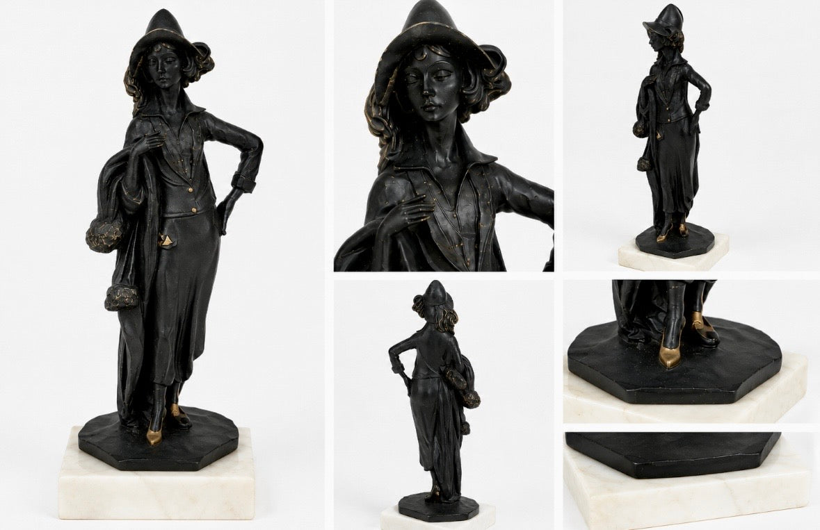 Figurine élégante sur socle en marbre – Esprit Art déco vintage