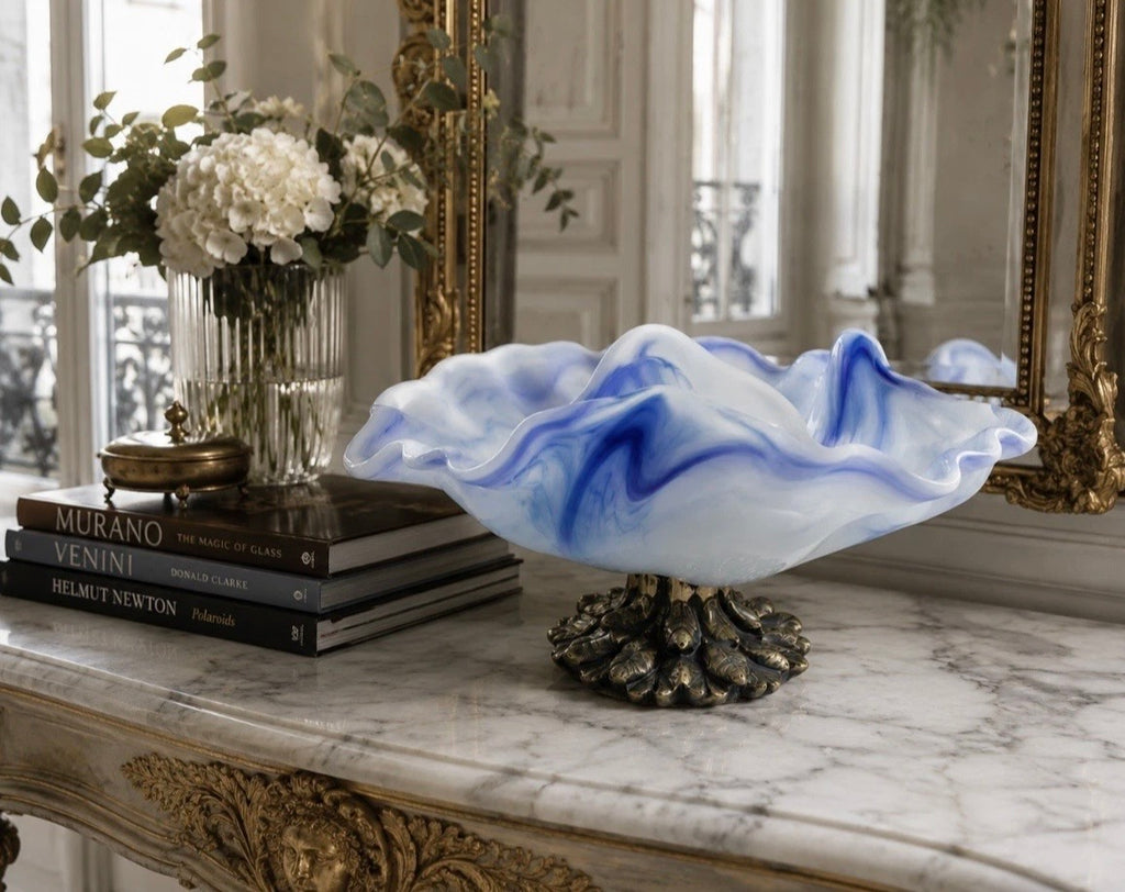 Coupe en verre d'art Murano — Arte Kristall Mery, bleu opalin marbré