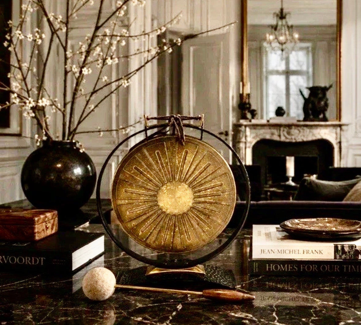 Vintage Brass Sunburst Gong Sculpture MCM Hollywood Regency 70s
