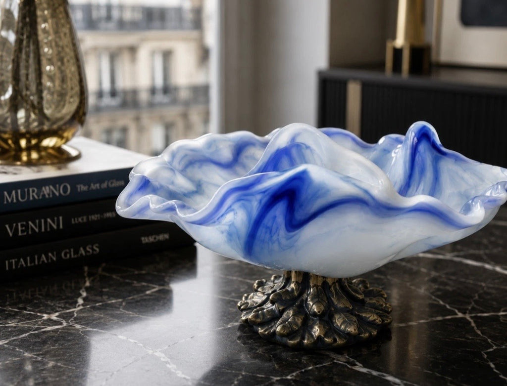 Coupe en verre d'art Murano — Arte Kristall Mery, bleu opalin marbré