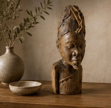 Buste Africain Vintage en Bois Sculpté à la Main – Sculpture Artisanale