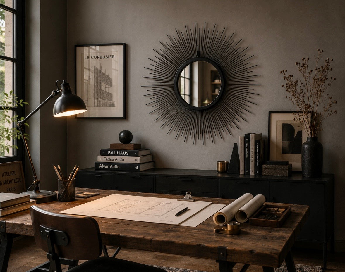 Miroir soleil vintage doré – 30 cm – Esprit Hollywood Regency