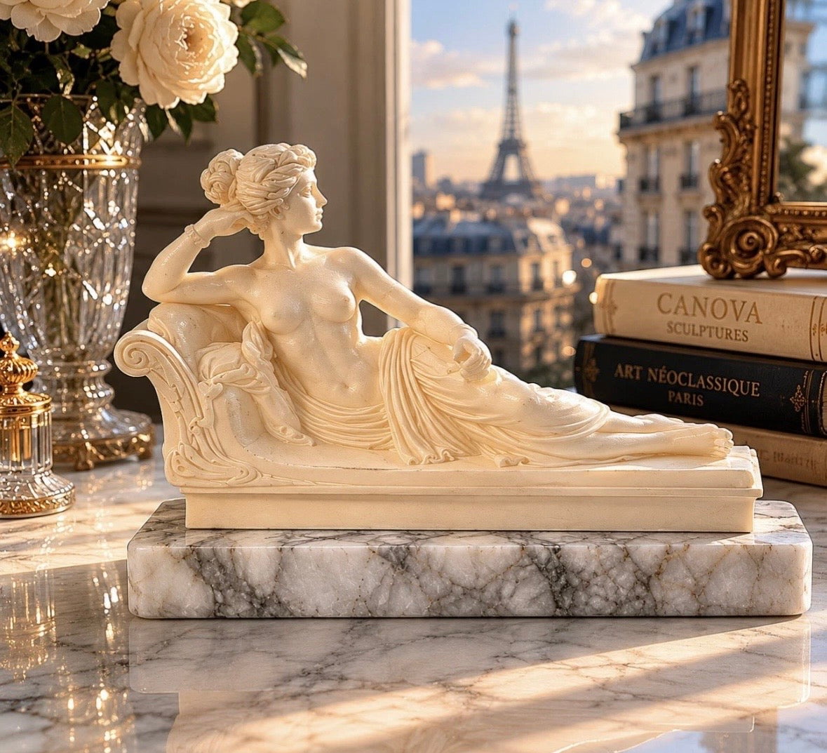 Pauline Bonaparte en Vénus Victrix — Sculpture néoclassique signée Toni, socle marbre