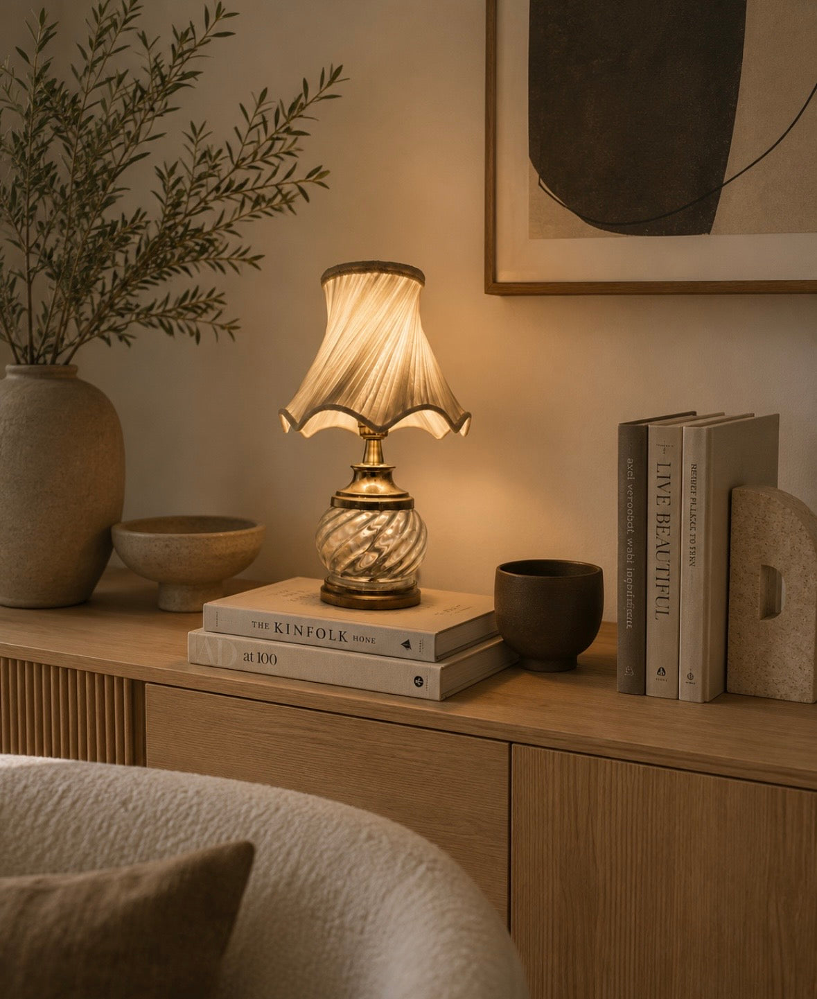 Lampe de table vintage en verre torsadé et laiton – Esprit Belle Époque