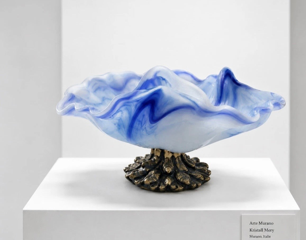 Coupe en verre d'art Murano — Arte Kristall Mery, bleu opalin marbré
