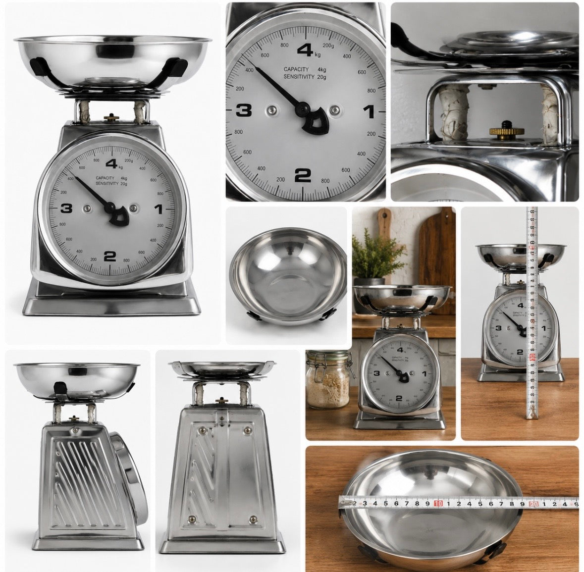 Balance de cuisine vintage en acier inoxydable – Neuve, jamais utilisée – Capacité 4 kg