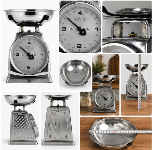 Balance de cuisine vintage en acier inoxydable – Neuve, jamais utilisée – Capacité 4 kg