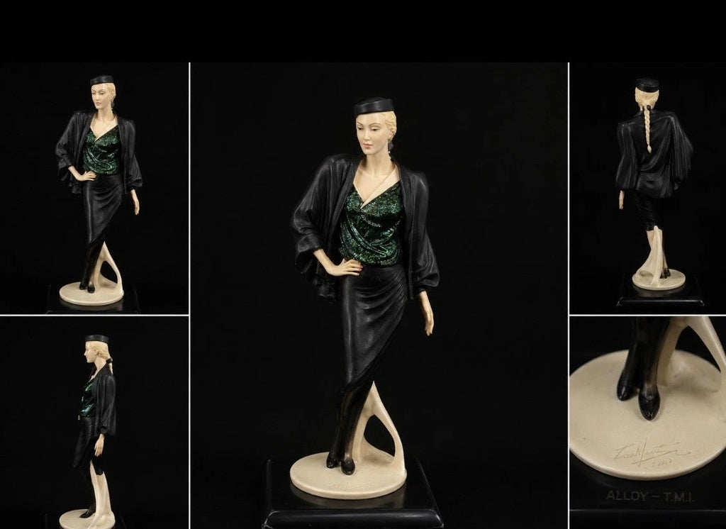 Figurine femme Art Déco signée Vittorio Tessaro — 1987, H. 24 cm