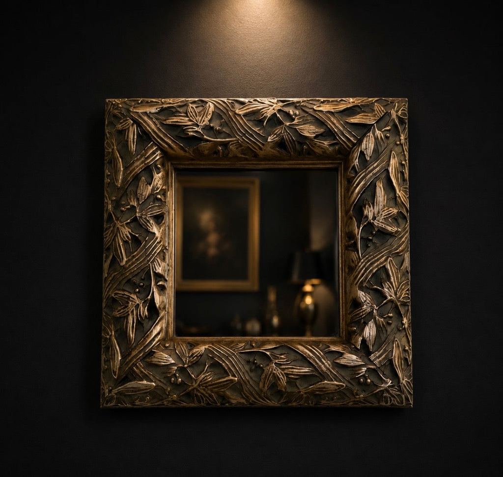 Miroir carré décoratif à décor végétal en relief – Style Art nouveau