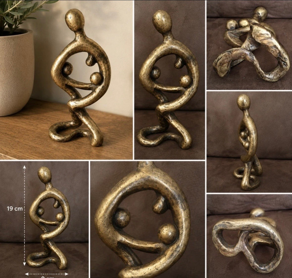 Sculpture abstraite « Famille » — Effet bronze patiné, style Art Déco moderne, H. 19 cm
