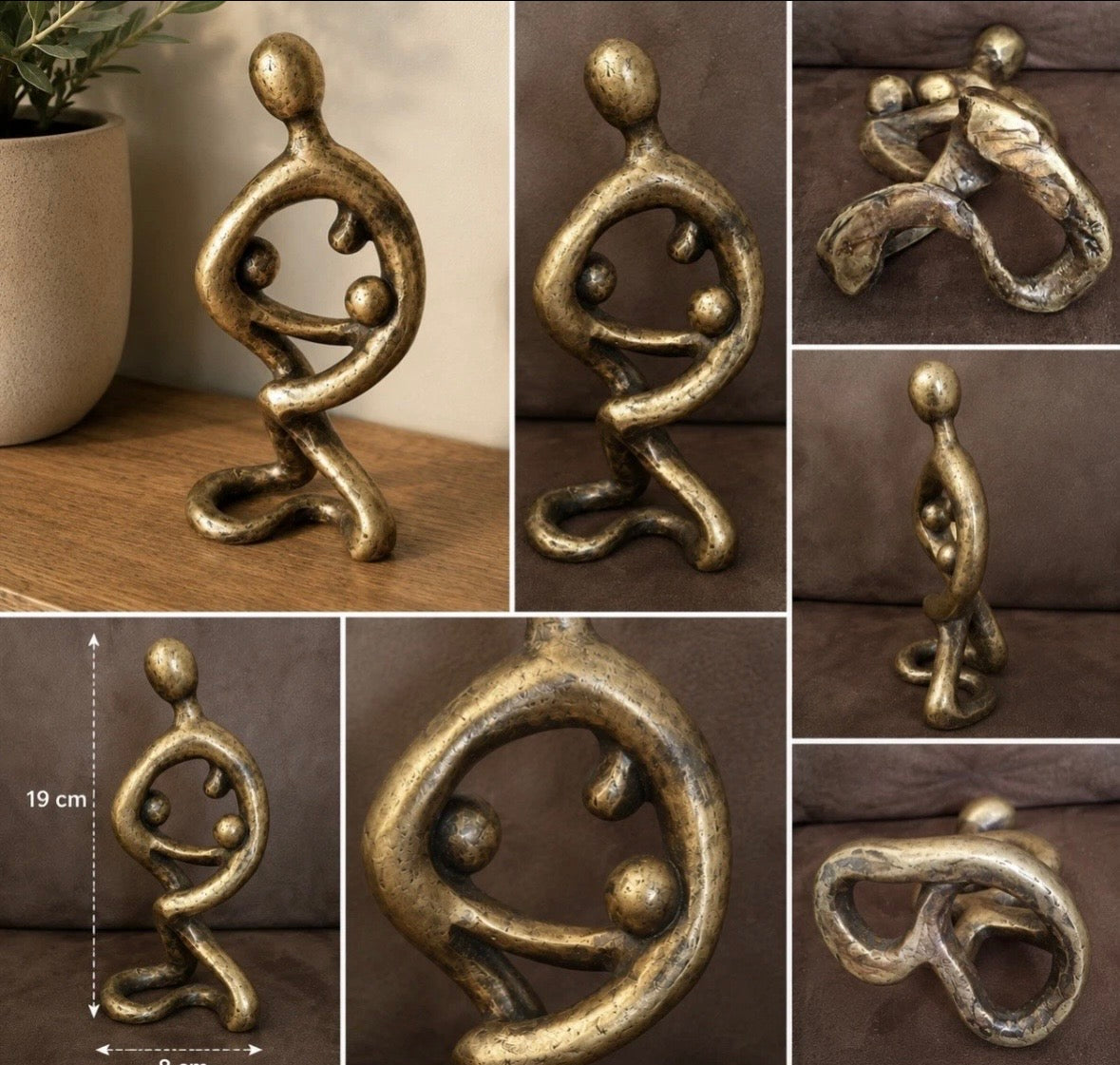Sculpture abstraite « Famille » — Effet bronze patiné, style Art Déco moderne, H. 19 cm