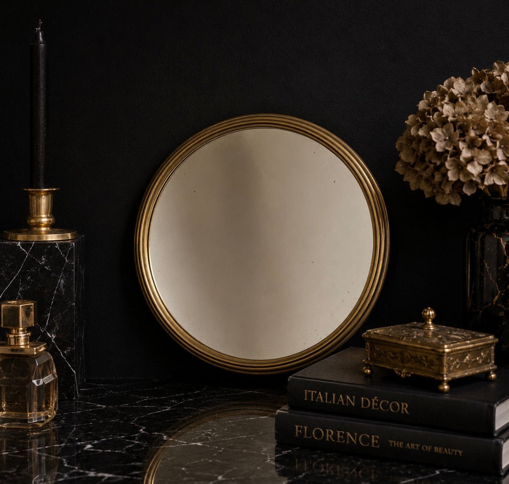 Miroir rond vintage en métal doré – Italie, années 1960-1970