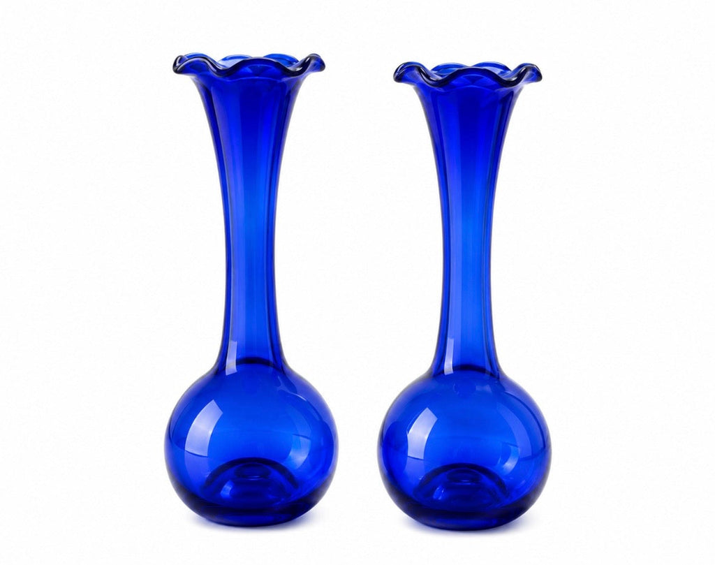 Duo de vases soliflores vintage en verre bleu cobalt – 24 cm