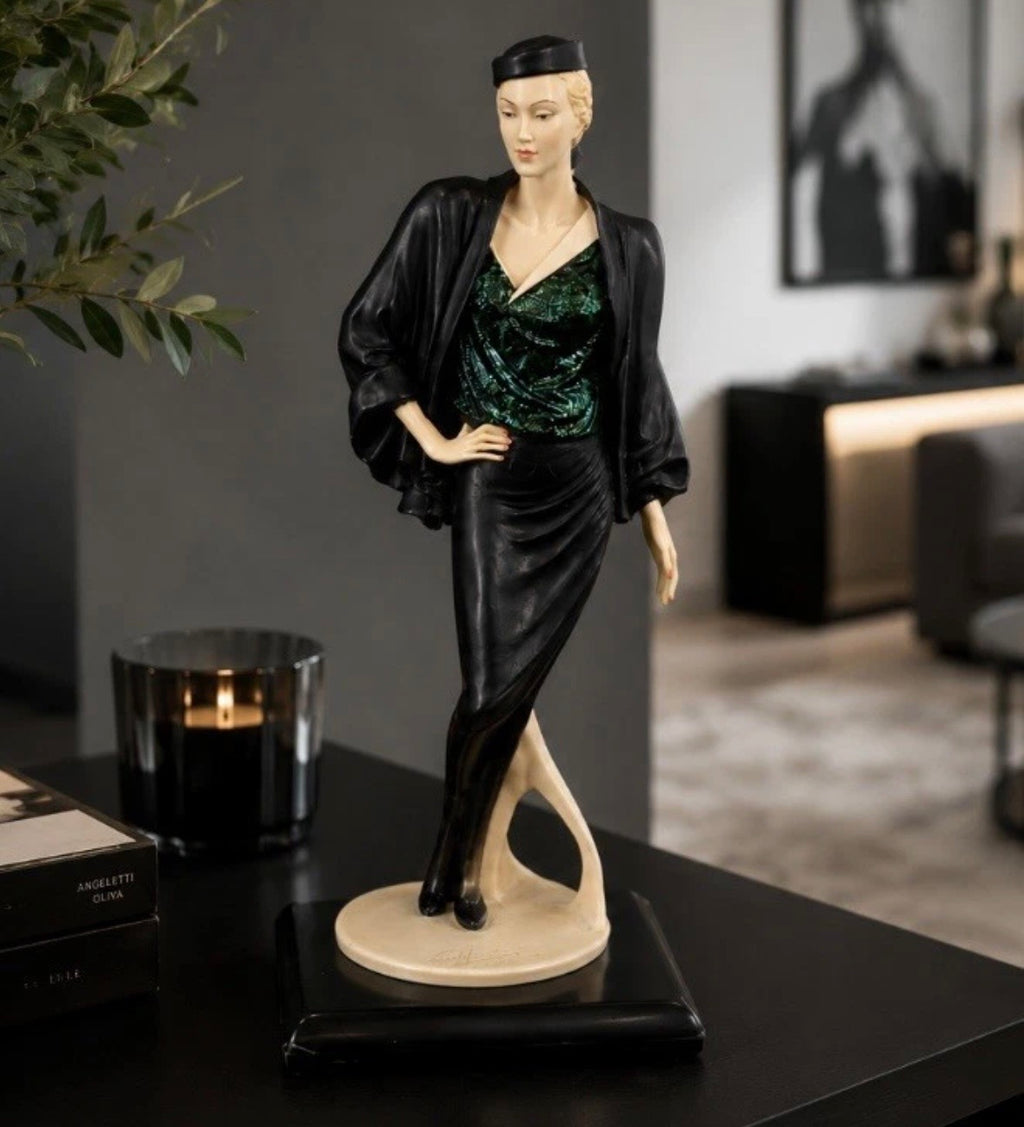 Figurine femme Art Déco signée Vittorio Tessaro — 1987, H. 24 cm