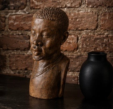Buste Africain Vintage en Bois Sculpté – Sculpture Artisanale de Caractère