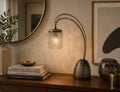 Lampe vintage arche – Laiton doré, verre pressé et base fumée